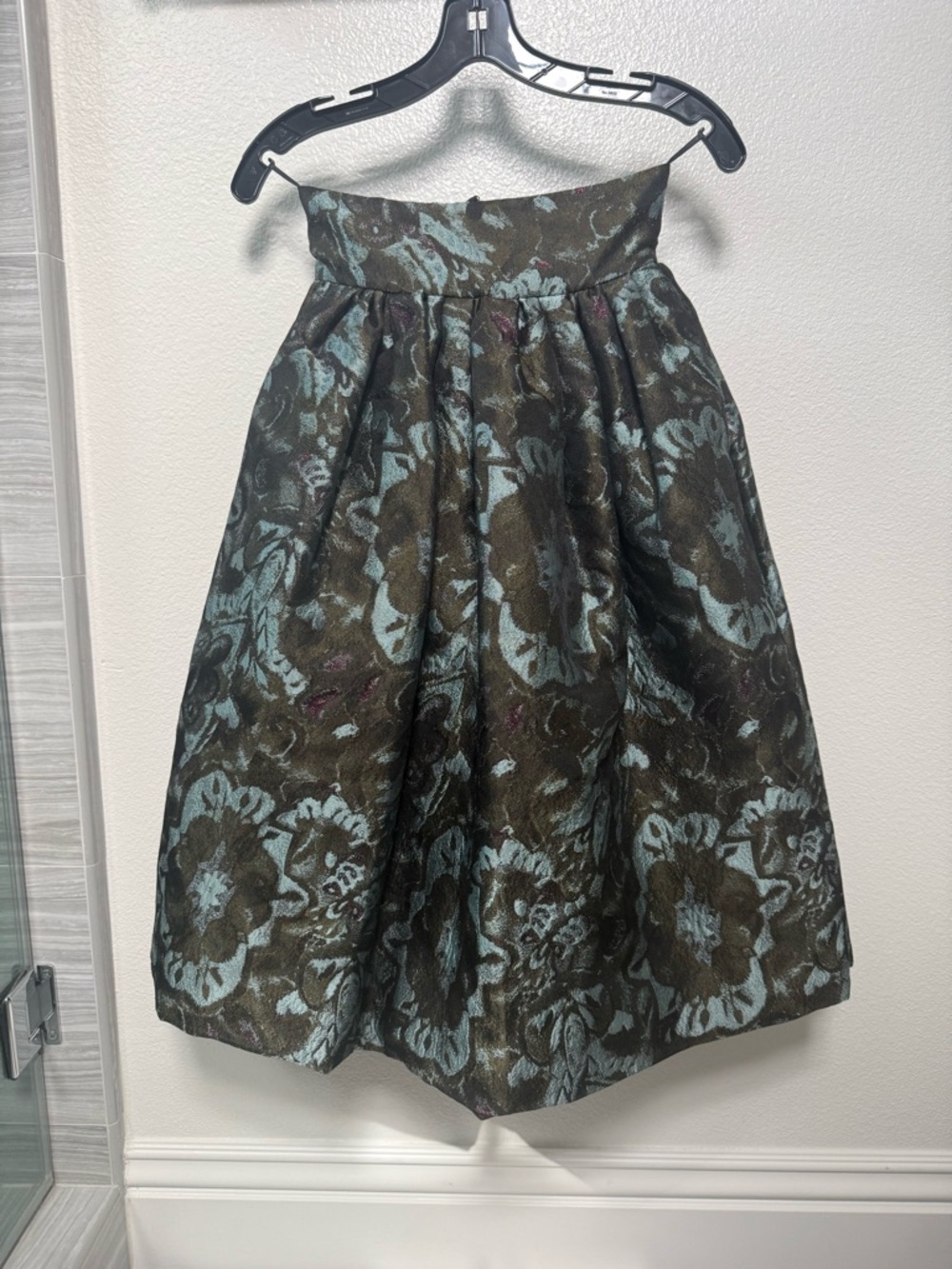 NWT Pinko High-Waist Floral Jacquard Midi Skirt in Olive and Teal Made in Italy